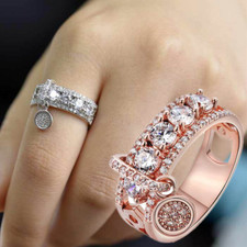 Fashion Women 925 Silver Filled,Rose Gold Wedding Cubic Zircon Jewelry Sz 6-10