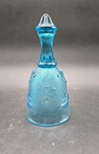 Indiana Glass Blue Hand Bell Tiara Sandwich Art Glass Glasswork 5 3/4" Vintage