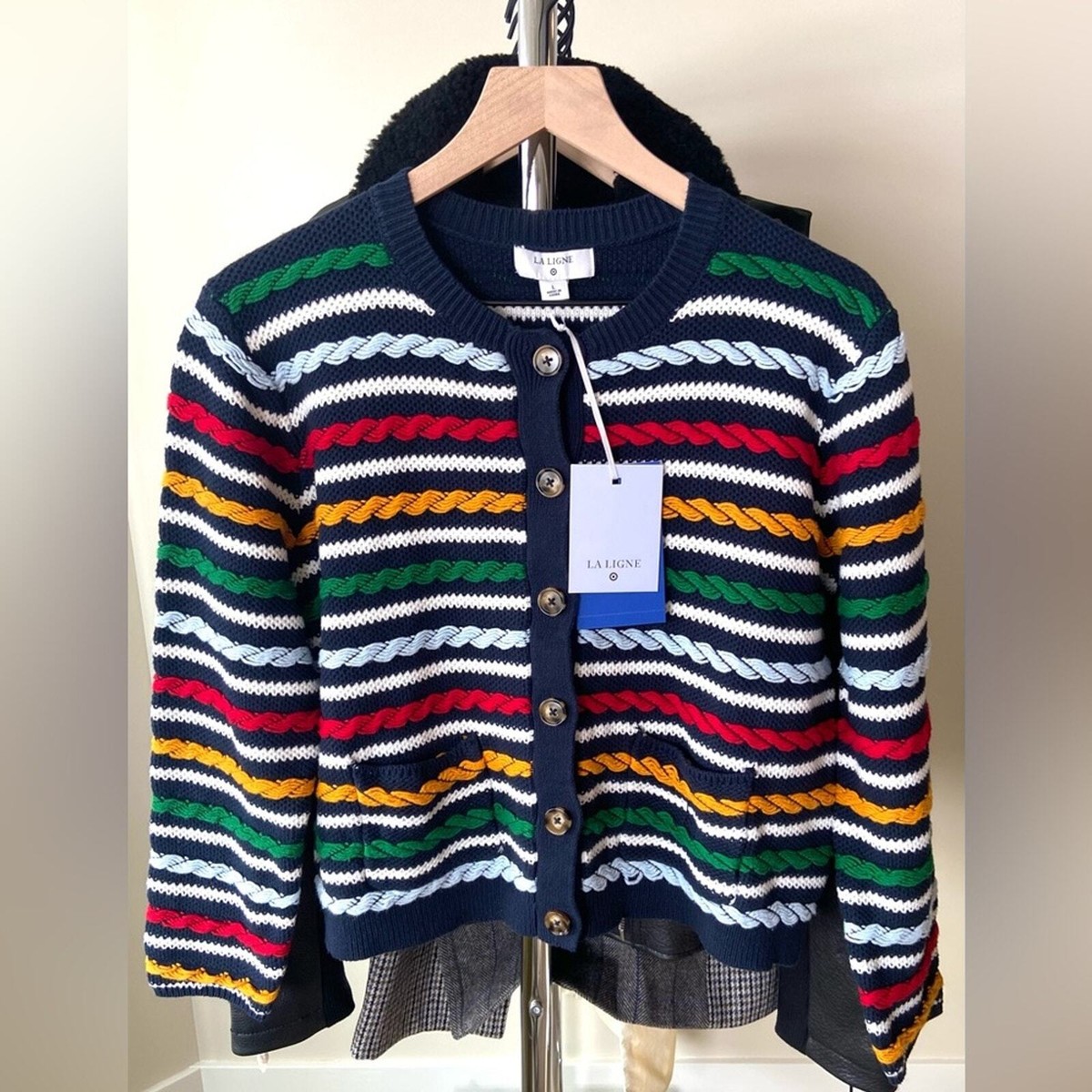 S 🔖 LA LIGNE x Target Women's Textured Striped Cardigan Sweater