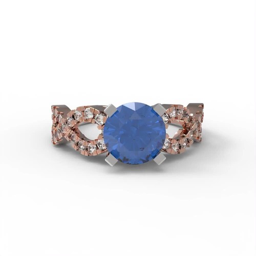 Anillo de boda de promesa de piedra tanzanita redondo de 1,35 quilates oro blanco rosa 14 k - Vídeo 1 de 1