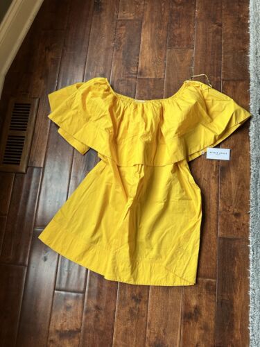 APIECE APART Piper Petal Off Shoulder Above the Knee Dress in Yellow Sz 4 Nwt - Picture 1 of 5