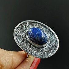 Natural Lapis Lazuli Oval Gemstone 925 Sterling Silver Proposal Women's Ring