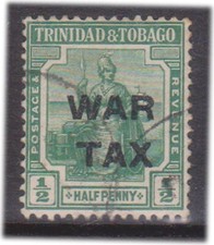 (F36-95) 1917 Trinidad &Tobago 1/2d green war tax stamp (CT)