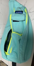KAVU Rope Sling Bag Crossbody Shoulder Hiking Turqouise W/ Neon Yellow Accent