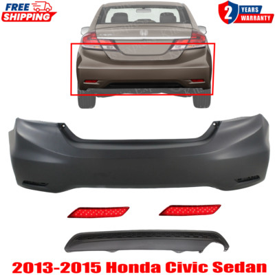 Rear Bumper Cover & Rear Valance With Reflector For 2013-2015 Honda Civic Sedan