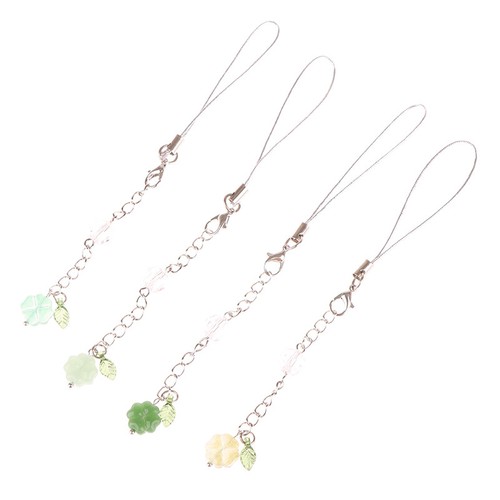 Charm Handmade Beaded Phone Chain Azure Stone Four Leaf Clovers Cellphone Ch GF - Zdjęcie 8 z 16