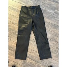 Vintage Jacqueline Ferrar Black Leather High Rise Straight Leg Pant Size 10