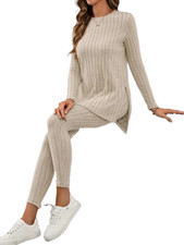 NEW IN PKG APRICOT GRAY Ladies Ribbed 2-Piece Lounge Set Size large- 8-10
