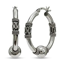 925 Sterling Silver Jewelry Bali Click-Top Medium Hoop Earrings for Women 45 MM