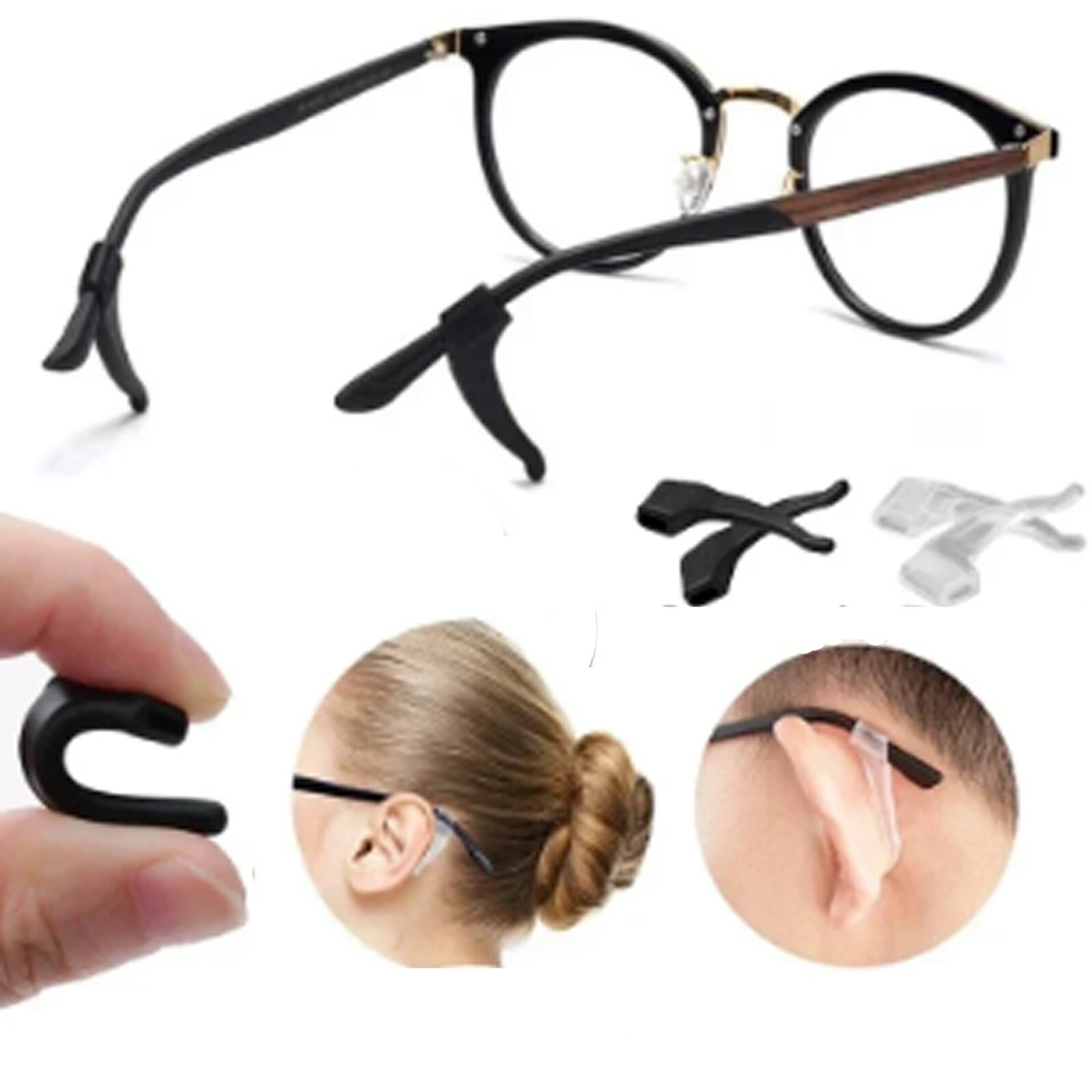 Spectacle Grip 4 Pairs Anti-Slip Tip Ear Grip Silicone Hook Glasses Spectacle Holder ...