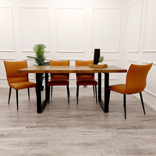 4x FurnitureDW Luxury Flora Orange Tan Leather Dining Room Chair Ruched Style - Picture 6 of 10