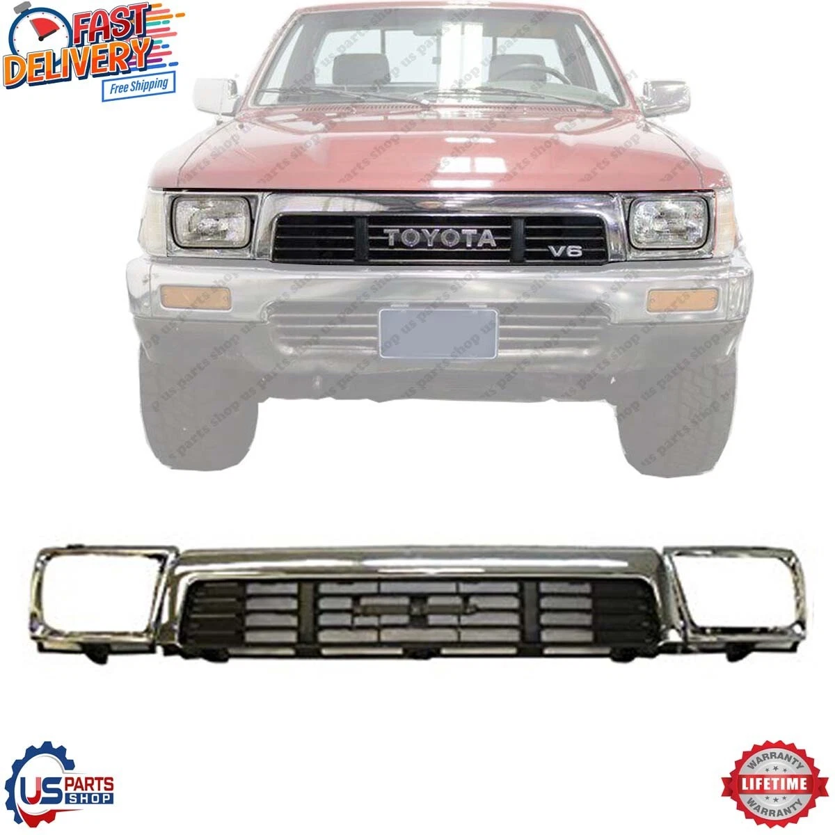 Fits 1989 1991 Toyota Pickup 4WD Front Grille And Left Right
