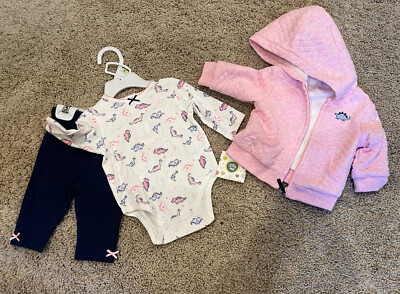 nwt Little Me sz 3m Dino 3 pc Hoodie Set Navy Multi 