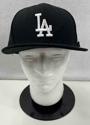 New Era 59Fifty Black White Los Angeles Dodgers Fitted Cap Size 7 3/4