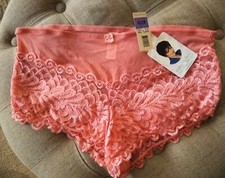 Vtg New DELTA BURKE 7984 Embroidered Lace Sheer Coral Boy Short Panty size 9/2X