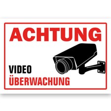 VIDEO &Uuml;BERWACHUNG Schild Achtung 20x30cm Geb&auml;ude Video &uuml;berwacht weiss rot #121