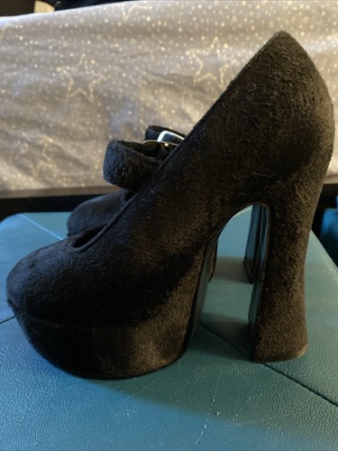 Morbid Threads Black Flocked Mary Jane Shoes Womens size 5 VTG 90's Goth Punk - Picture 12 of 13