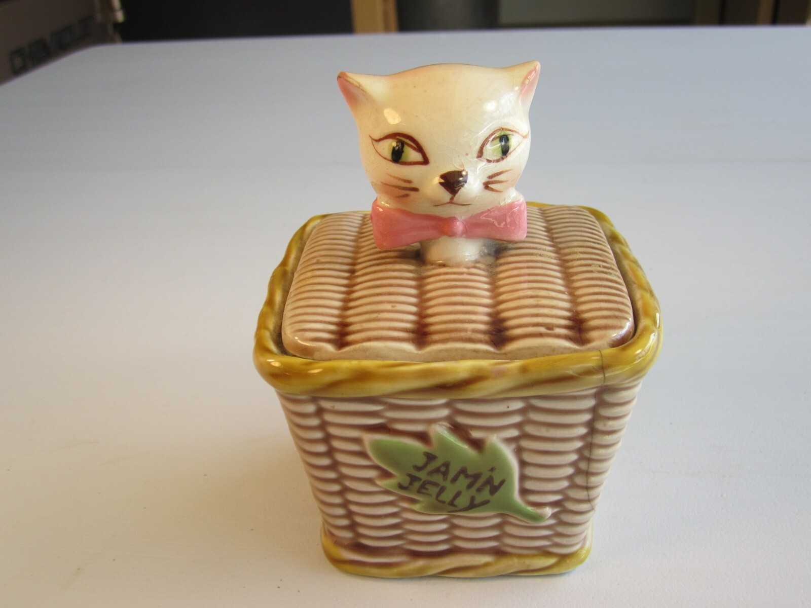 VTG Tilso Japan Pixie JAM'N JELLY Cat Ceramic Condiment Jar