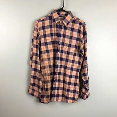 Vintage 80s Arrow Cotton Flannel Shirt Mens Med Hong Kong Plaid Beige Blue Red