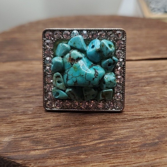 Turquoise cluster squared ring adjustable‎ size R… - image 1