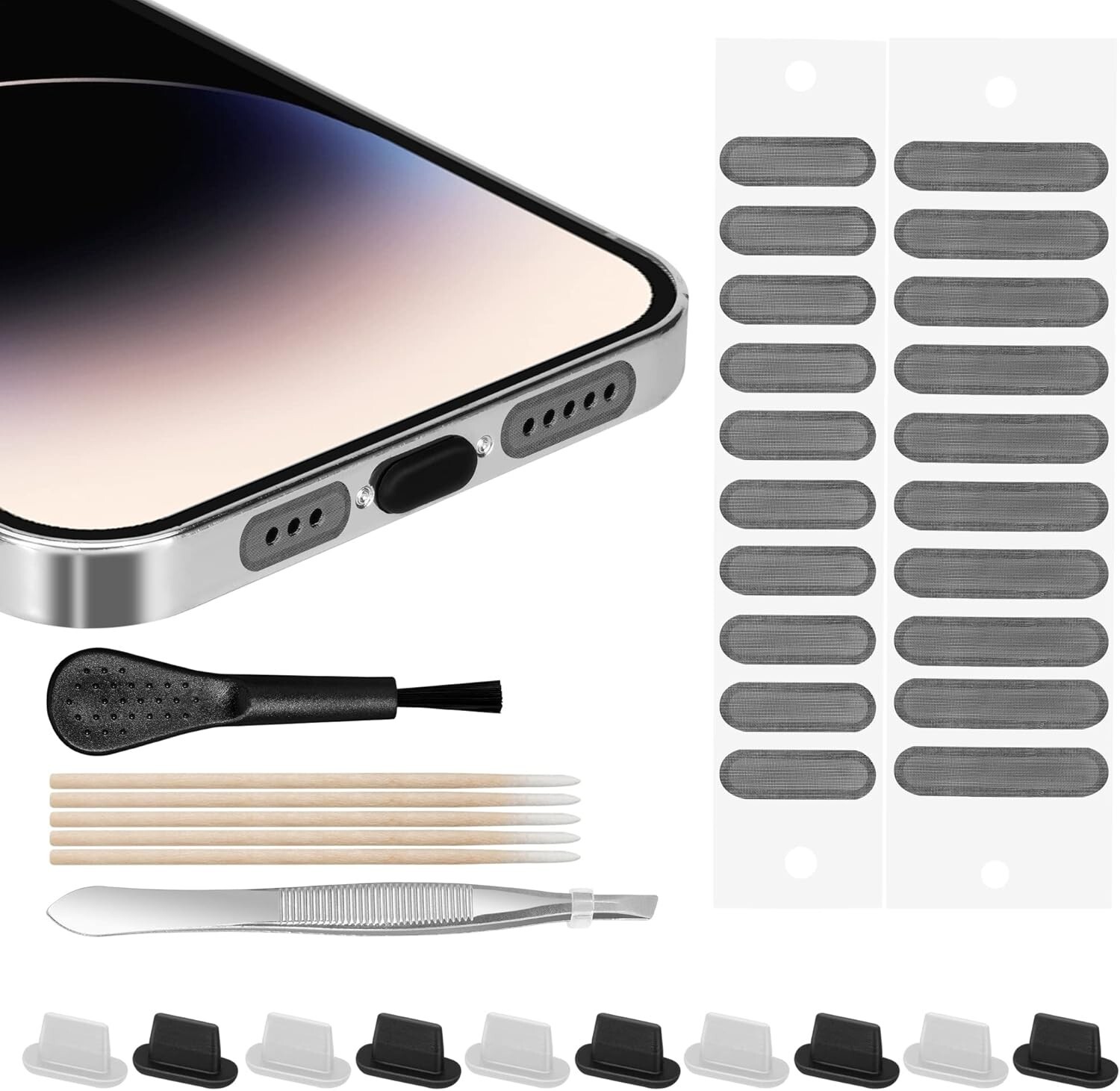 Tapón antipolvo para iPhone, protector de enchufe de puerto Lightning, altavoz.