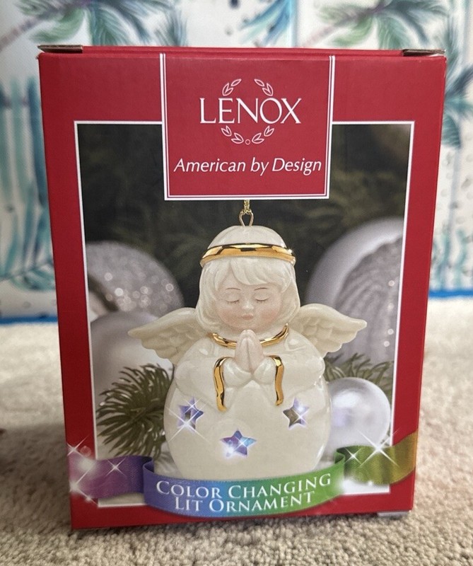 Lenox  Color Changing Pierced Lit Angel Ornament 3.5 in #840326