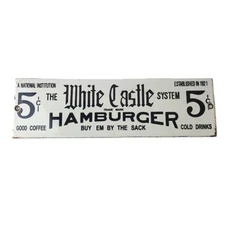 Vintage White Castle Sign - Fast Food Burgers Drive Thru Porcelain Gas Pump Sign