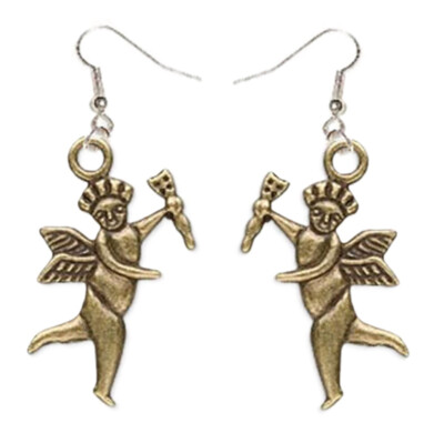 Retro Vintage WINGED CUPID w-ARROW EROS EARRINGS Angel Love Novelty Boho Jewelry