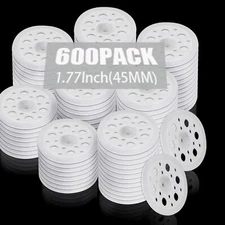 600 Pcs 45 mm White Plastic Washer Foam Board Fasteners and Load Spreading Po...