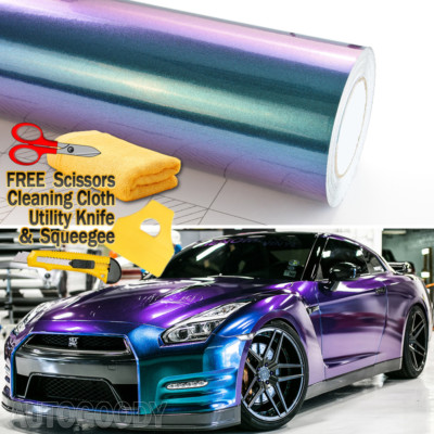 Super Gloss Metallic Chameleon Purple Blue Teal Vinyl Film Wrap Air Bubble Free