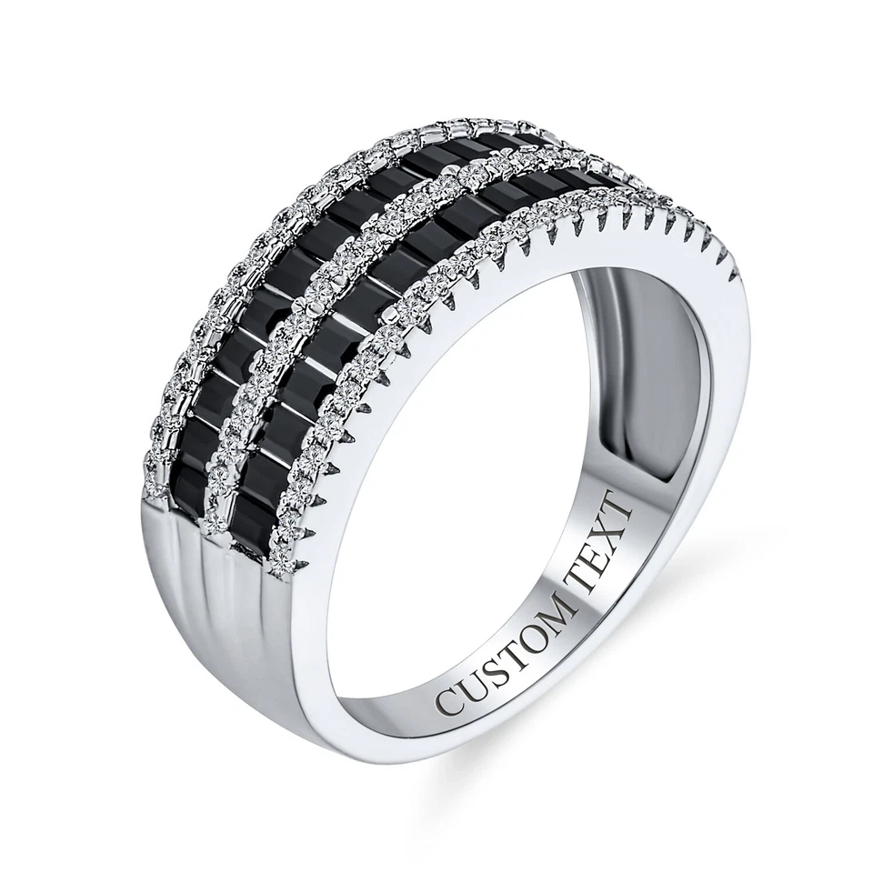 Pave Cubic Zirconia Cocktail Statement Ring Two Tone Black & White Eternity Band - Image 4 of 4