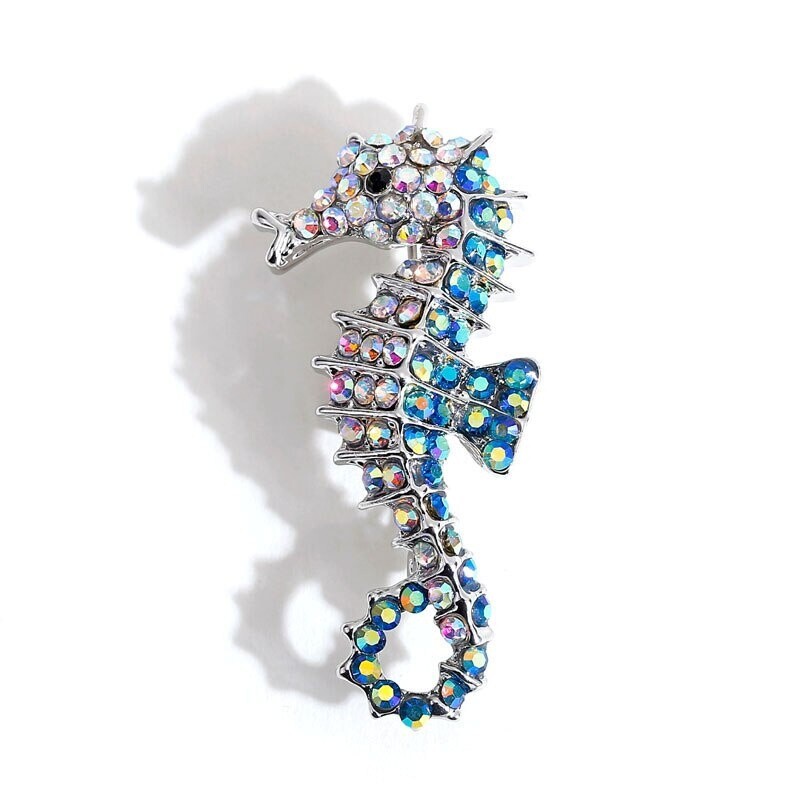 Sparkling Crystal Seahorse Brooch - Rhinestone Animal Jewelry Pin