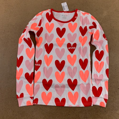 The Children's Place Girls Size 14 White Red Pink Hearts 2 Piece Pajama Set NWT - Picture 3 of 6