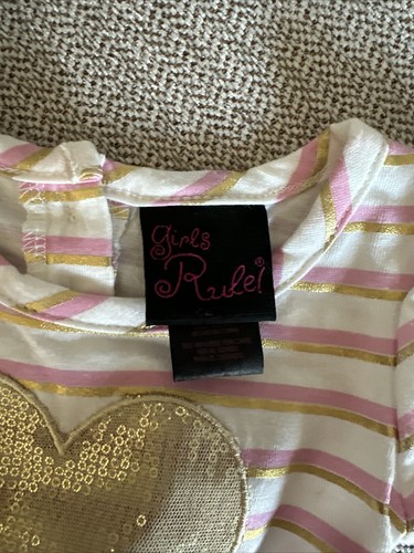Girls Rule! Infant Baby Girls Gold & Pink Heart Tulle Petal Tutu Dress Sz 12M - Picture 3 of 7