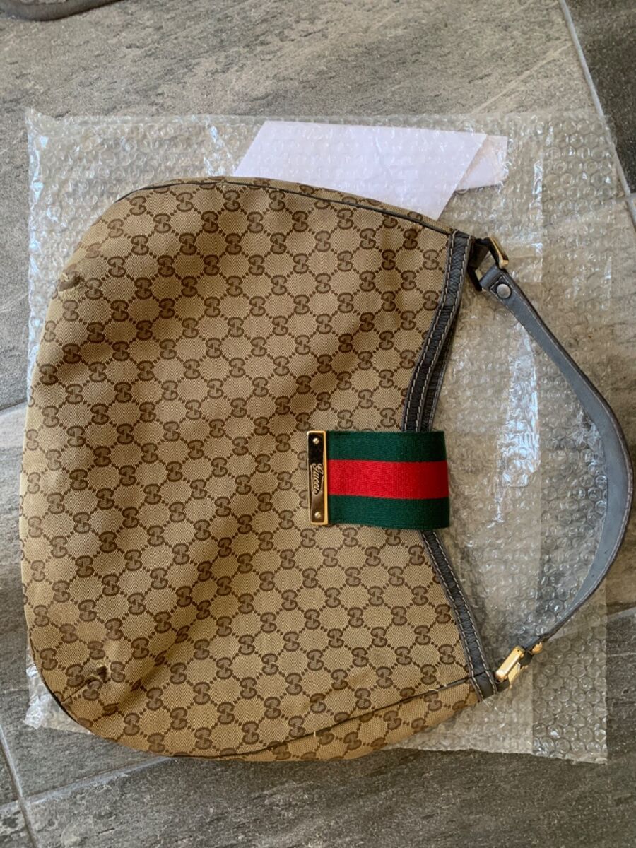 Gucci Auth GG Large Brown Beige Canvas Leather Hobo Bag Web Gucci Auth GG Large Brown Beige Canvas Leather Hobo Bag Web