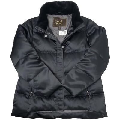 Coach Women's Size XL Goose Down Puffer Faux Fur Jacket Black