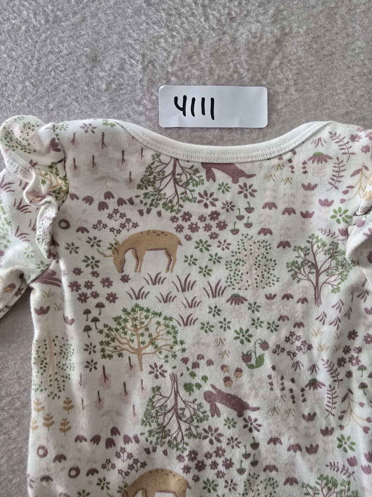 Laughing LLama Jumpsuit Girl Size 6M White Animal Print Ruffled Long Sleeve Snap