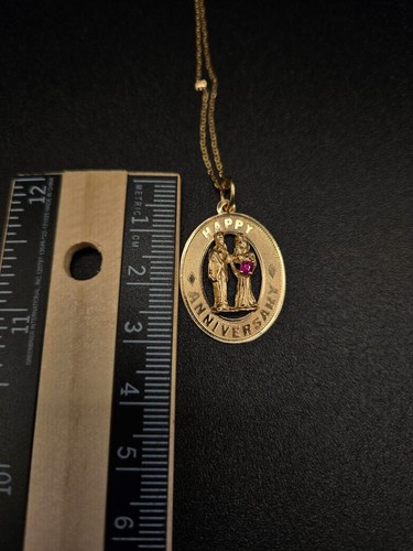 14k Gold Vintage Happy Anniversary Pendant Necklace - Picture 3 of 4