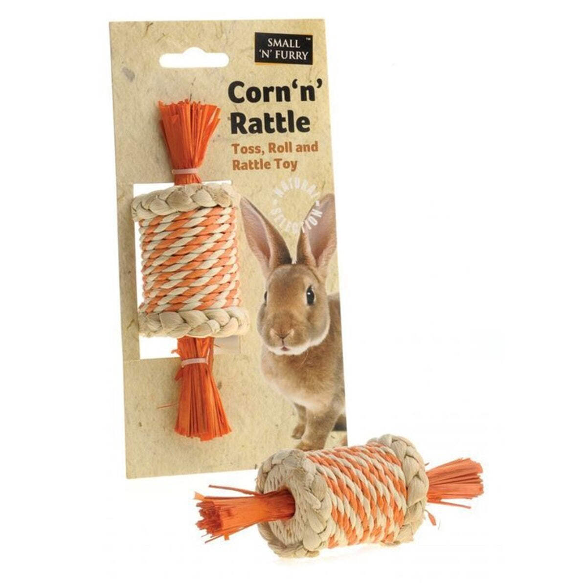 CORN 'N' RATTLE - (7cm) - Sharples Small N Furry Animal Toss Roll Throw Gnaw Toy