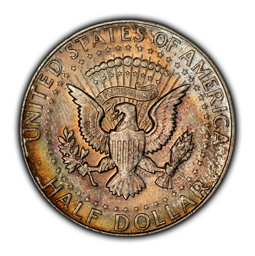 1964 50c Kennedy Half Dollar - Rainbow Pattern Toning - BU - SKU-H3368