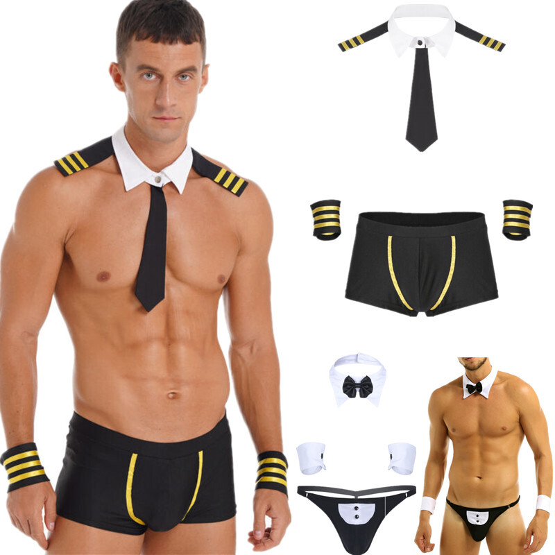 Men's Sexy Lingerie Suits Sailor Navy Waiter Cosplay Costume Underwear  Nightwear