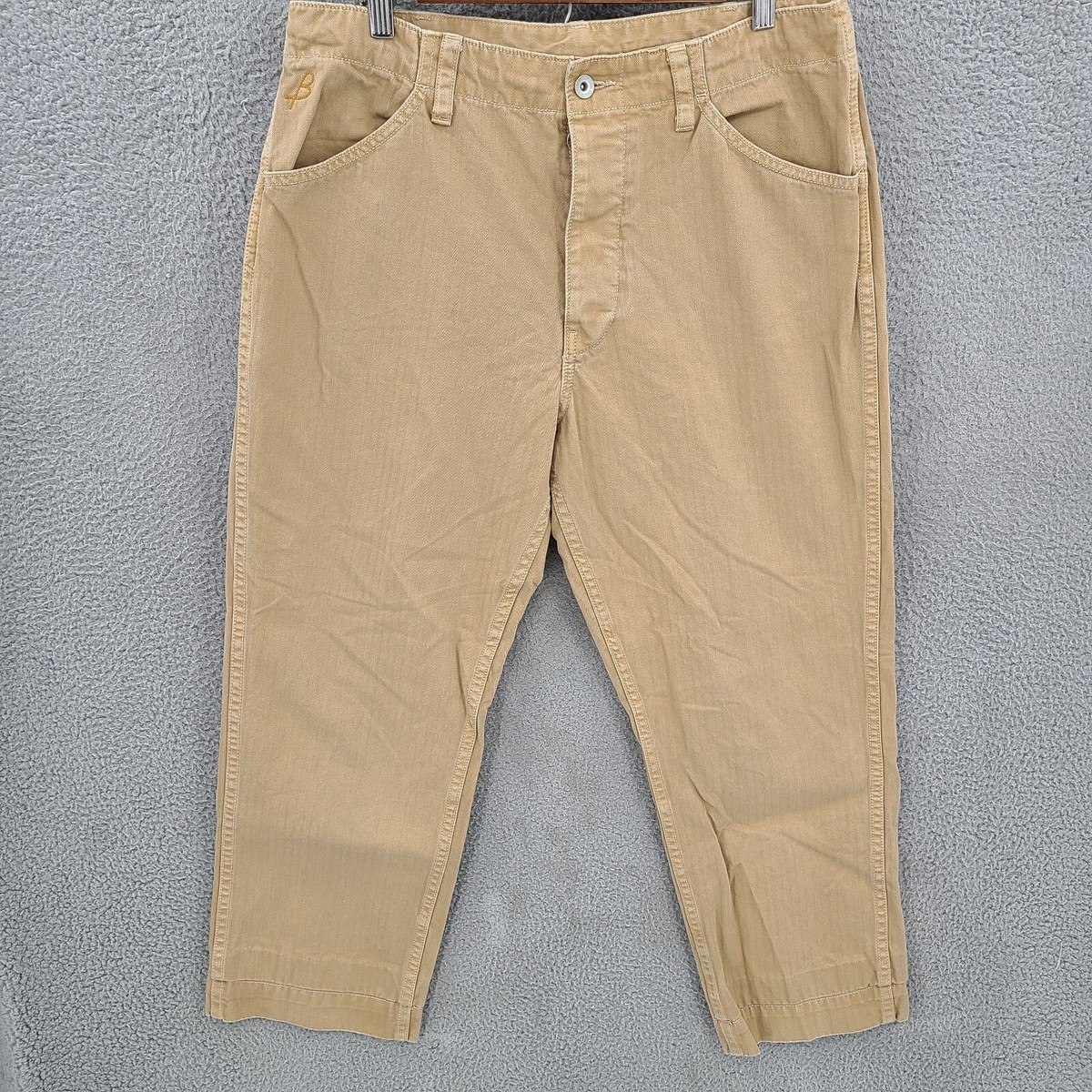 Birdwell Beach Britches Pants Mens 33x27 Beige Herringbone