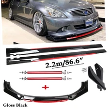 Front Bumper Lip Spoiler Splitter Side Skirt For Infiniti G37 Coupe Gloss Black