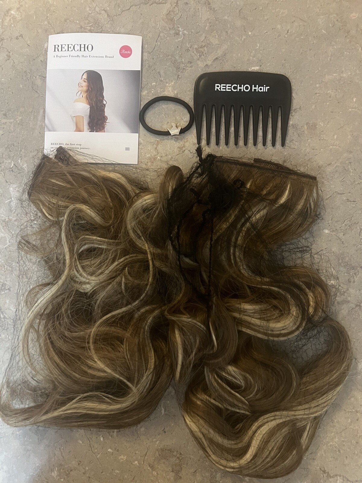 REECHO 4 Pieces 20” Hair Extensions•Clip in•Soft Wave•Brown w/highlights