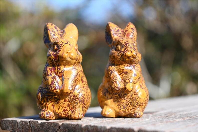 Hand Carved Rabbit Crystal Figurine - Sesame Jasper Healing Stone Decor, 2 Inch Collectible