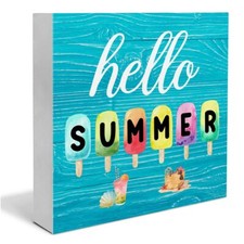 Hello Summer Decorations Colorful Popsicle Wooden Sign Indoor Tabletop Gift