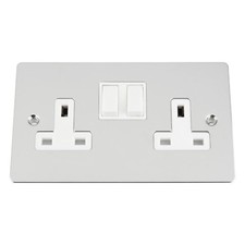 13 Amp Single Wall Plug Socket 2 Gang Polished Chrome Flat Style Silver effect