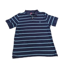 Mens Chaps Polo Shirt Size Large Blue Casual Striped Logo Classic Short Sleeve