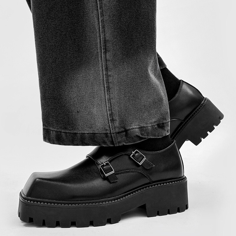 SAOLA Scarpe uomo eleganti stile britannico fibbia plateau suola spessa tacco medio sera festa