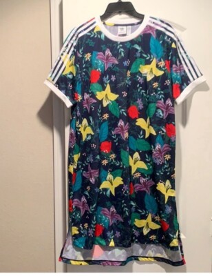Adidas Floral Print Dress Stripes Size Medium EUC
